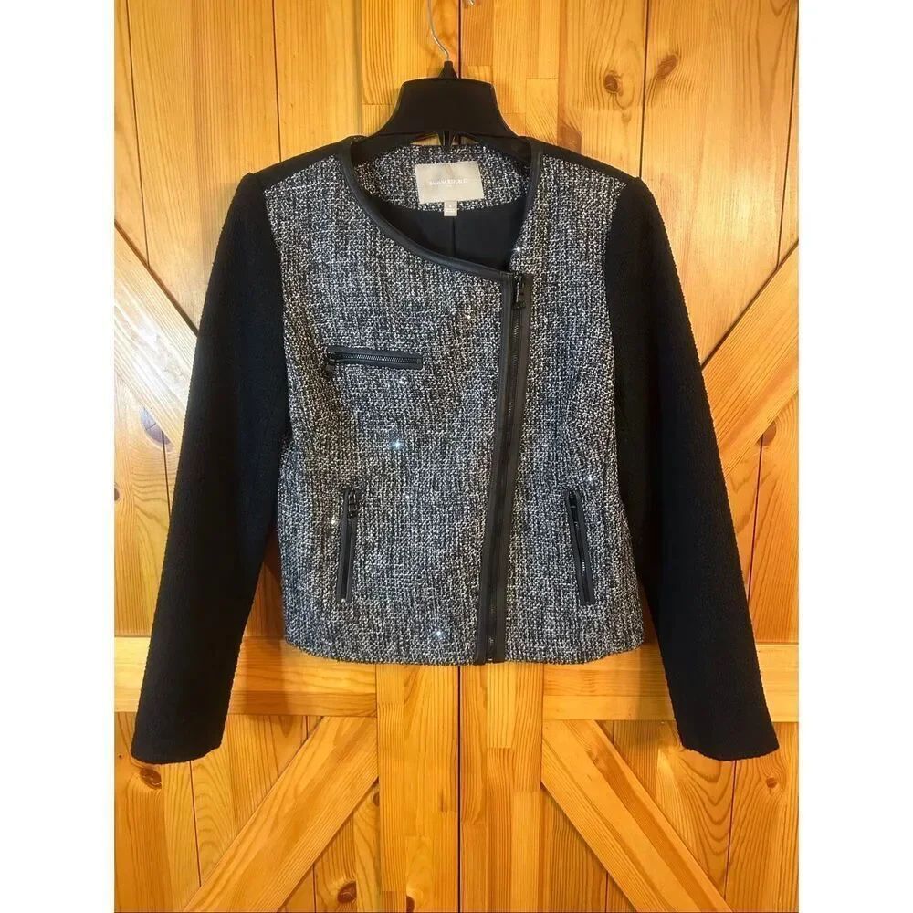 Banana Republic Women’s Tweed Zip Up Jacket Black Gray READ Size 6 (5680)